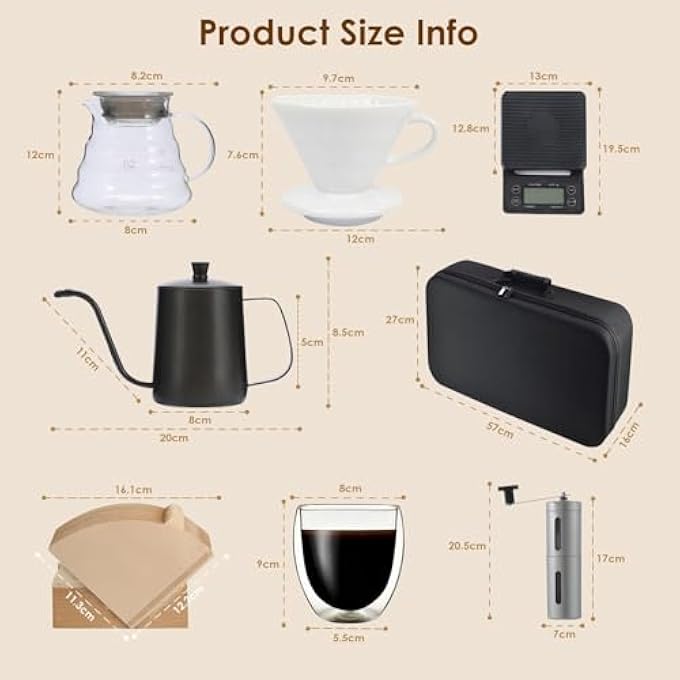 أكس سبرينج مجموعة ماكينة صنع القهوة Xspring V60 مع حقيبة حمل محمولة، مجموعة قهوة محمولة للسفر، مجموعة قهوة قابلة للسكب، 5 قطع - Image 5
