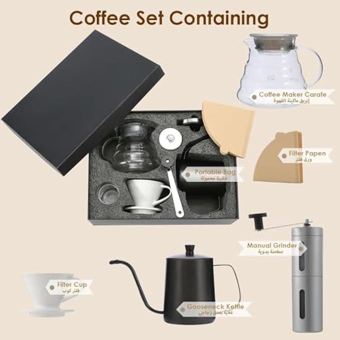 أكس سبرينج مجموعة ماكينة صنع القهوة Xspring V60 مع حقيبة حمل محمولة، مجموعة قهوة محمولة للسفر، مجموعة قهوة قابلة للسكب، 5 قطع - Image 4