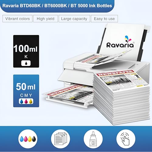 Ravaria BT-D60BK / BT6000 and BT5000CMY Compatible Ink for Brother Printer T220, T420, T520, T820, T920, T510, T910, T710, T4000W, T4500W, T300W, T800W (BT-D60BK / BT6000 and BT5000C 4 Color Set) - Image 3