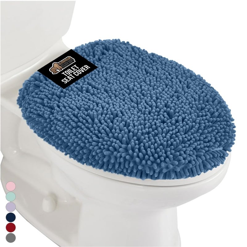 GORILLA GRIP Soft Chenille Bathroom Toilet Lid Cover, Machine Washable Seat Covers, 19.5x18.5, Stays in Place Rubber Backing, Fits Most Round, Elongated and Oblong Lids, Accessories Decor, Blue - Image 1