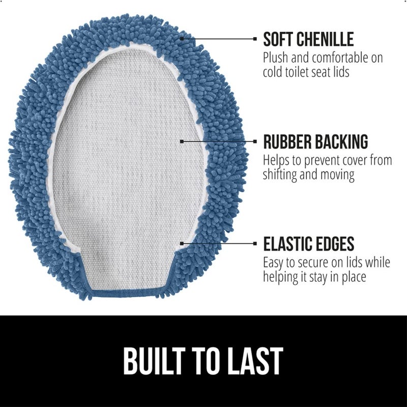 GORILLA GRIP Soft Chenille Bathroom Toilet Lid Cover, Machine Washable Seat Covers, 19.5x18.5, Stays in Place Rubber Backing, Fits Most Round, Elongated and Oblong Lids, Accessories Decor, Blue - Image 2