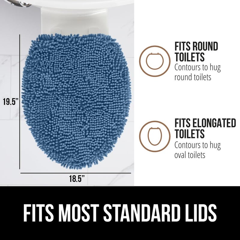 GORILLA GRIP Soft Chenille Bathroom Toilet Lid Cover, Machine Washable Seat Covers, 19.5x18.5, Stays in Place Rubber Backing, Fits Most Round, Elongated and Oblong Lids, Accessories Decor, Blue - Image 5