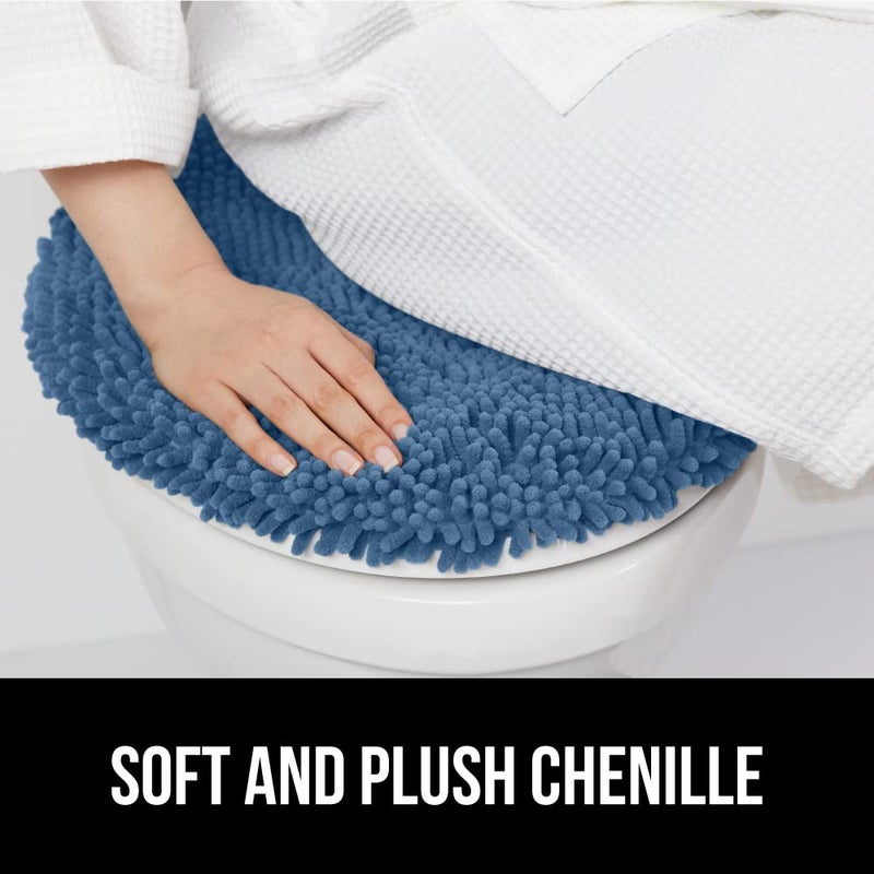 GORILLA GRIP Soft Chenille Bathroom Toilet Lid Cover, Machine Washable Seat Covers, 19.5x18.5, Stays in Place Rubber Backing, Fits Most Round, Elongated and Oblong Lids, Accessories Decor, Blue - Image 4