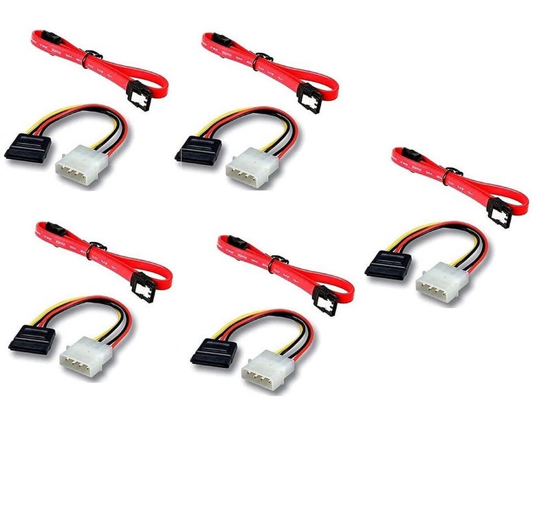 LipiWorld Combo Sata Iii (Sata 3) Data Cable With Locking Latch + 1 Piece 4 Pin Molex To 15 Pin Power Cable (Pack Of 5),Multicolor - Image 1