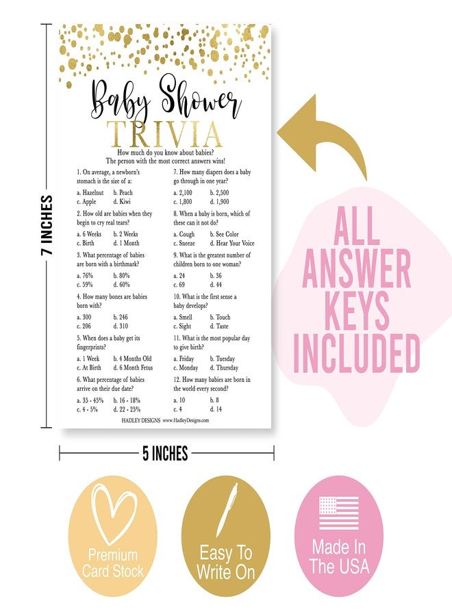 Hadley Designs Baby Shower Games for 25 Guests - Gold Dots Baby Shower Trivia Game, Find The Guest Babyshower Game Girl Boy Gender Neutral, Gender Reveal Trivia Games, Made in USA - Image 5