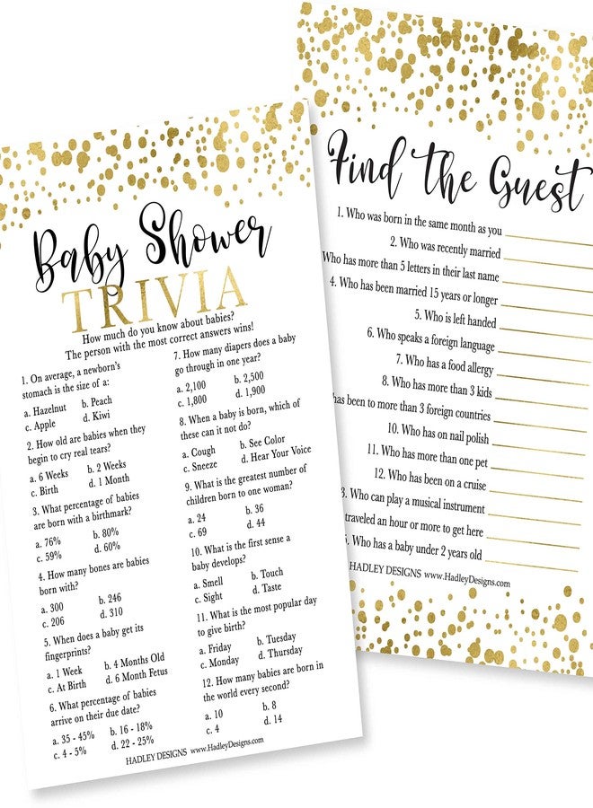 Hadley Designs Baby Shower Games for 25 Guests - Gold Dots Baby Shower Trivia Game, Find The Guest Babyshower Game Girl Boy Gender Neutral, Gender Reveal Trivia Games, Made in USA - Image 1