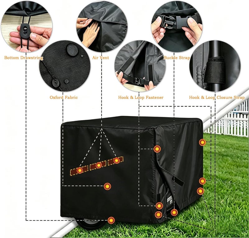 Generator Cover for Powerhorse 3500i 2020–2026, Outdoor Wind-Resistant Water-Resistant Drawcord Buckle Straps, Portable Oxford Fabric, Backyard Storage Camping,A Black - Image 5