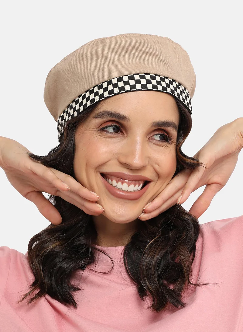 Haute Sauce  Checkered Lined Beret Hat - Beige for Women | Best Price UAE