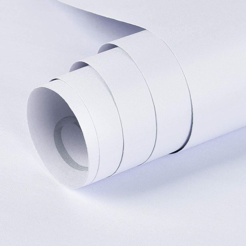 Mecpar 157In x 164Ft Matte Wallpaper White Contact Paper White Peel and Stick Wall Paper Thicken Waterproof Wallpaper for Kitchen Countertop Cabinet Wardrobe