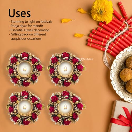 Sanvatsar Decorative Diya Set of 4 | Corporate & Diwali Gift, Deepak, Candles, Home Decoration Light Set (Red Color) with Wax - Image 5