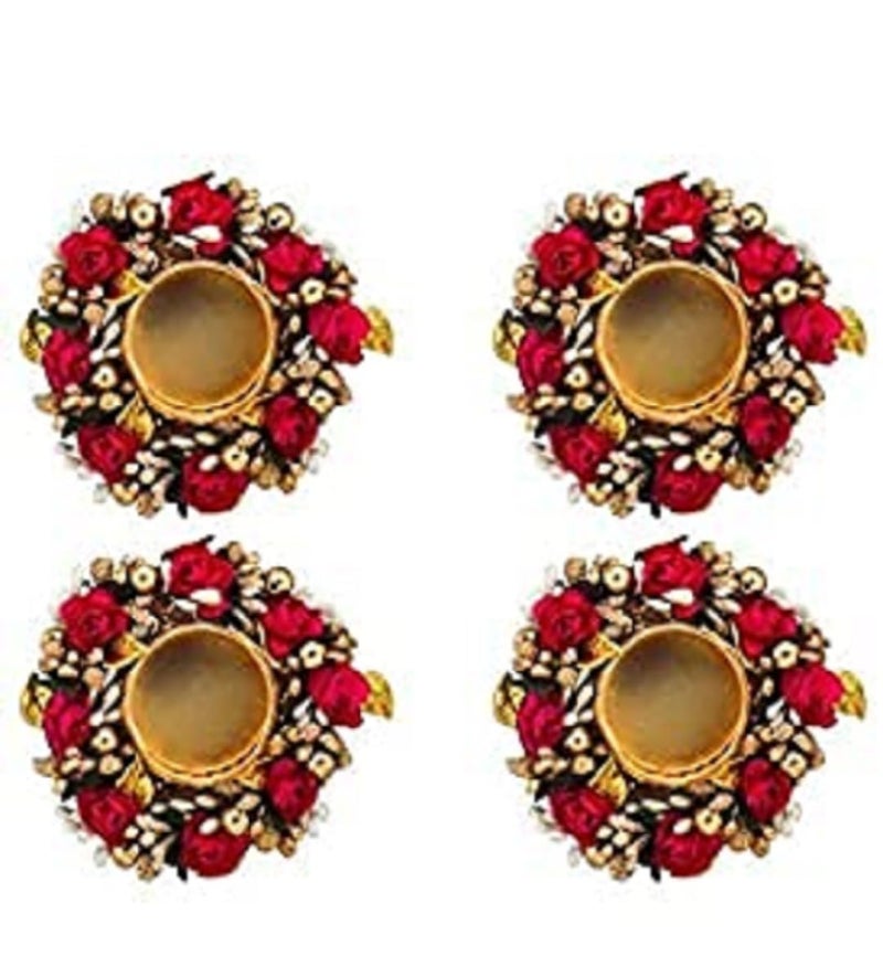 Sanvatsar Decorative Diya Set of 4 | Corporate & Diwali Gift, Deepak, Candles, Home Decoration Light Set (Red Color) with Wax - Image 1