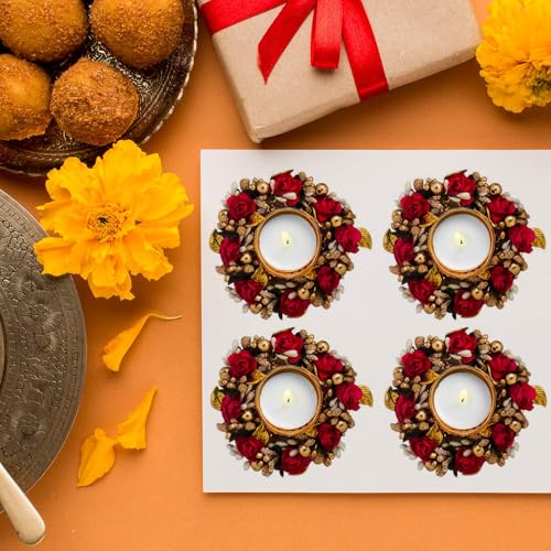 Sanvatsar Decorative Diya Set of 4 | Corporate & Diwali Gift, Deepak, Candles, Home Decoration Light Set (Red Color) with Wax - Image 4