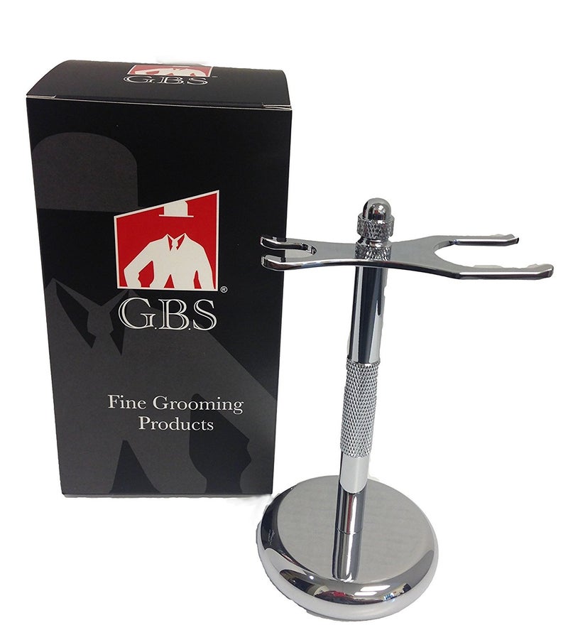 GBS Chrome Shaving Brush and Razor Stand Proper Storage of Your Best Tools Including Badger and Synthetic Brushes