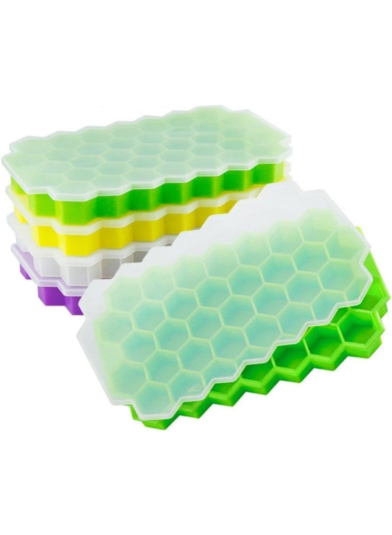 عبوة من 3 قوالب ثلج سيليكون ممتازة، صينية ثلج سيليكون مجوفة للمجمد، صينية مكعبات ثلج مع غطاء (متعدد الألوان) - Image 1