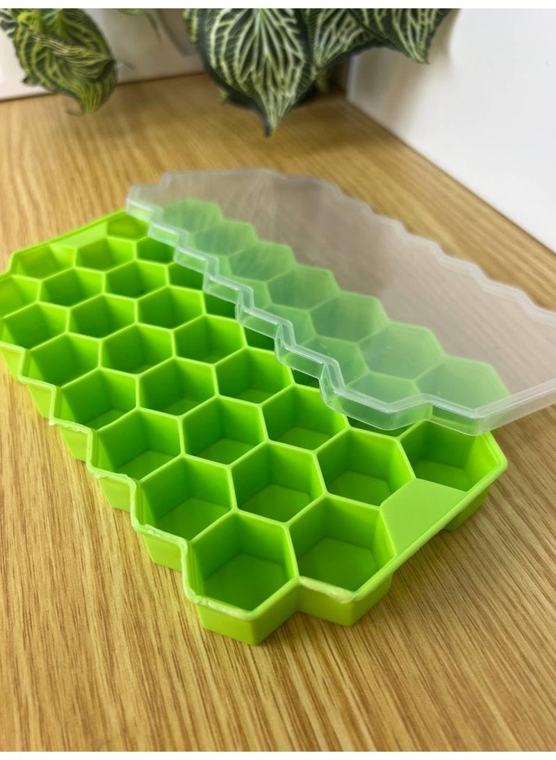 عبوة من 3 قوالب ثلج سيليكون ممتازة، صينية ثلج سيليكون مجوفة للمجمد، صينية مكعبات ثلج مع غطاء (متعدد الألوان) - Image 2