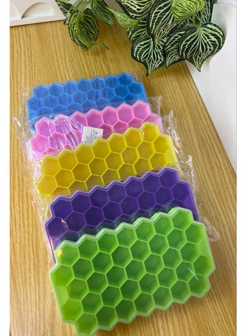 عبوة من 3 قوالب ثلج سيليكون ممتازة، صينية ثلج سيليكون مجوفة للمجمد، صينية مكعبات ثلج مع غطاء (متعدد الألوان) - Image 4