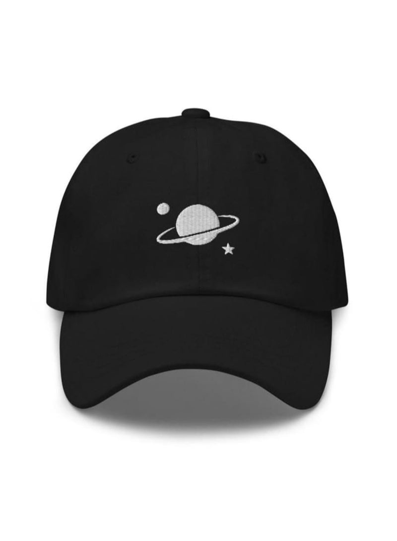 Classic black cap with a distinctive planetary print - Image 2