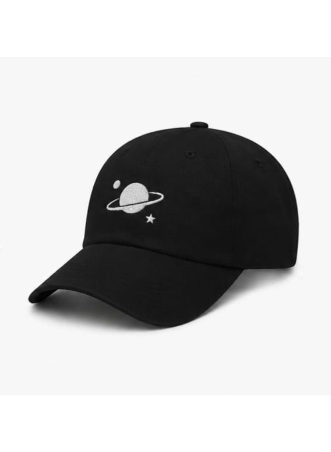 Classic black cap with a distinctive planetary print - Image 1