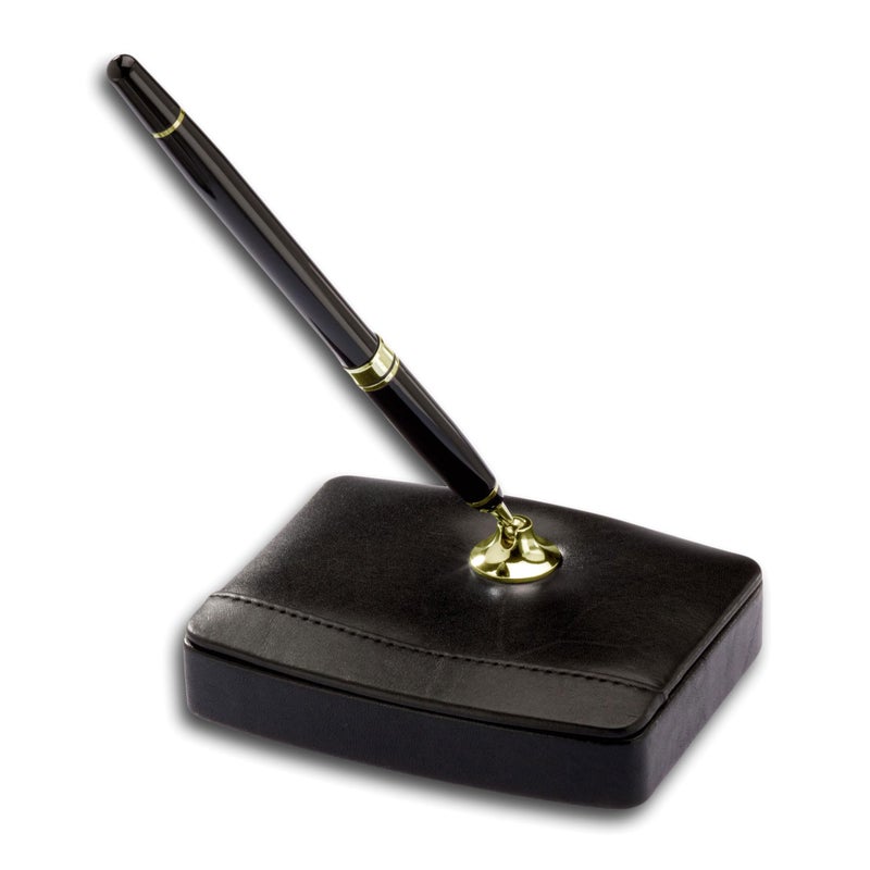 Dacasso Black Leather Single Pen Stand with Gold Accents - Image 2