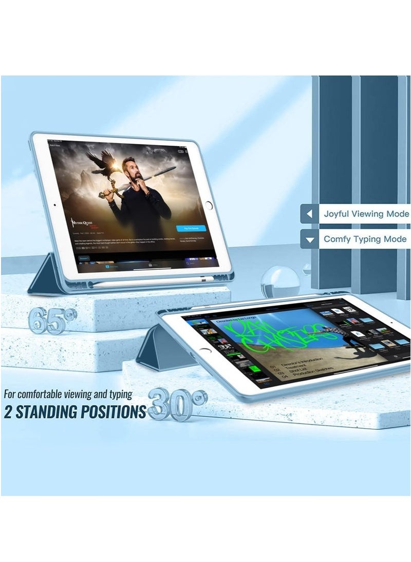 الطين ايزو غطاء لجهاز iPad الجيل التاسع/الثامن/السابع مقاس 10.2 بوصة – غلاف رفيع باللون الأزرق السماوي مع حامل قلم، ميزة الاستيقاظ/النوم التلقائي، وظهر شفاف مقاوم للصدمات – متوافق مع موديلات iPad 2021/2020/2019 – غلاف خفيف الوزن للعمل والدراسة - Image 5