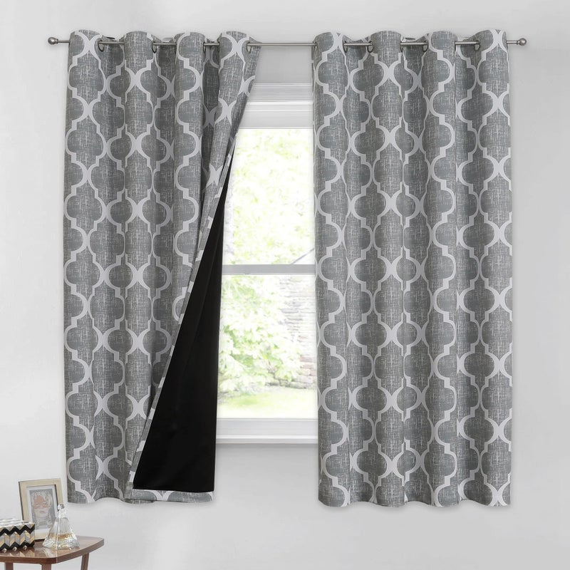 Beauoop 100% Blackout Curtains 63 Inches Long 2 Panels for Bedroom Living Room Grey Moroccan Geo Room Darkening Thermal Insulated Soundproof Grommet Top Window Treatments Drapes, 50x63 Set of 2 - Image 1