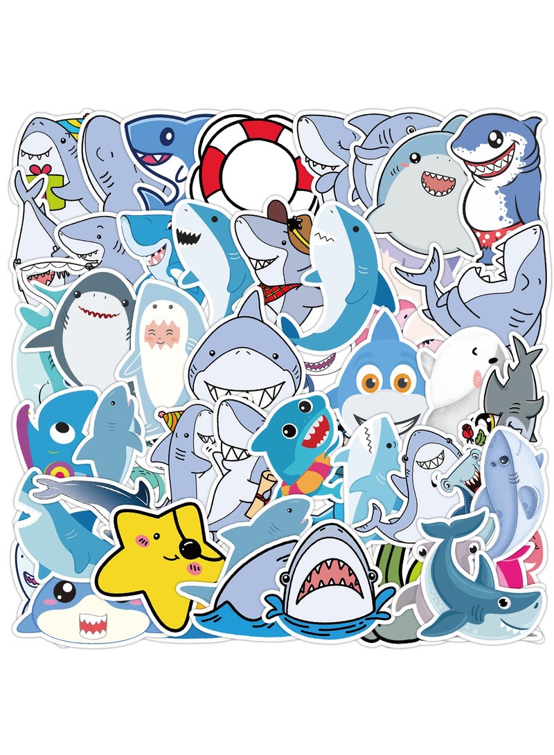 قوس قزح أورينبو 50 قطعة من ملصقات كرتون القرش لتزيين رف كتب السيارة وصندوق السيارة وملصقات كتيب دفتر الملاحظات المقاومة للماء - Image 1