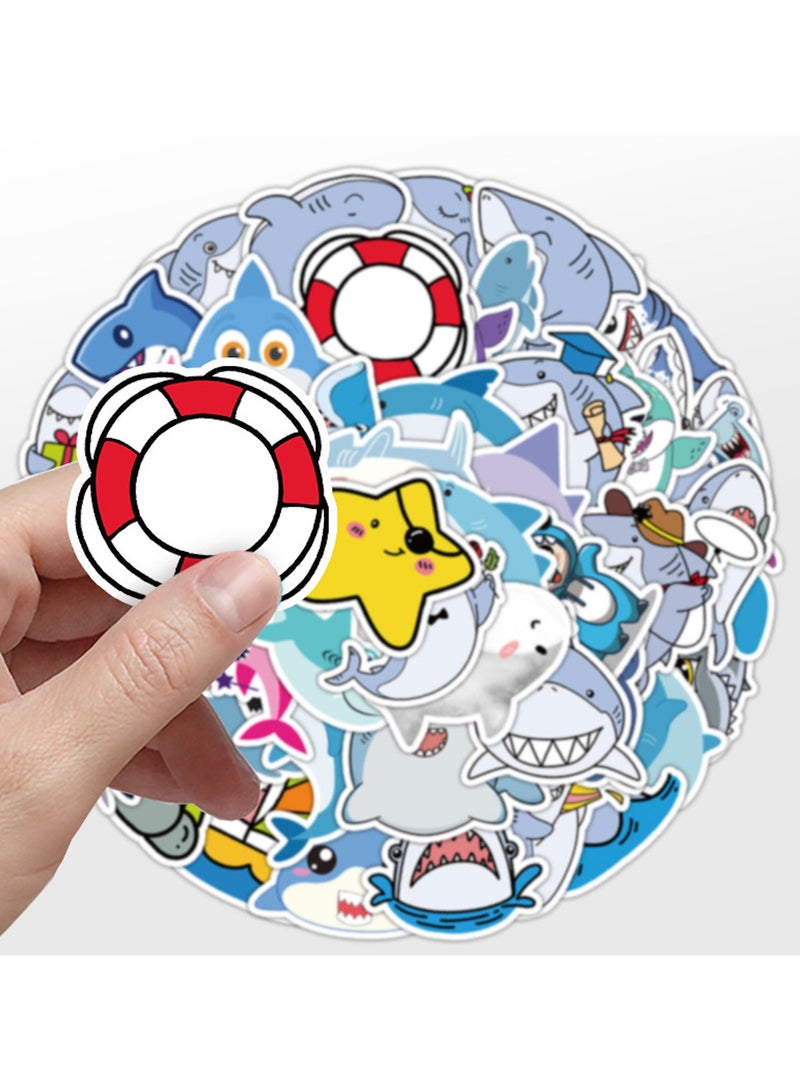 قوس قزح أورينبو 50 قطعة من ملصقات كرتون القرش لتزيين رف كتب السيارة وصندوق السيارة وملصقات كتيب دفتر الملاحظات المقاومة للماء - Image 2