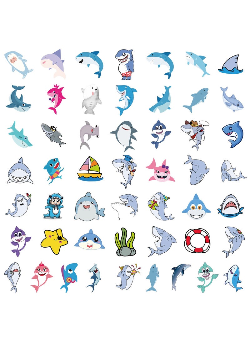 قوس قزح أورينبو 50 قطعة من ملصقات كرتون القرش لتزيين رف كتب السيارة وصندوق السيارة وملصقات كتيب دفتر الملاحظات المقاومة للماء - Image 3