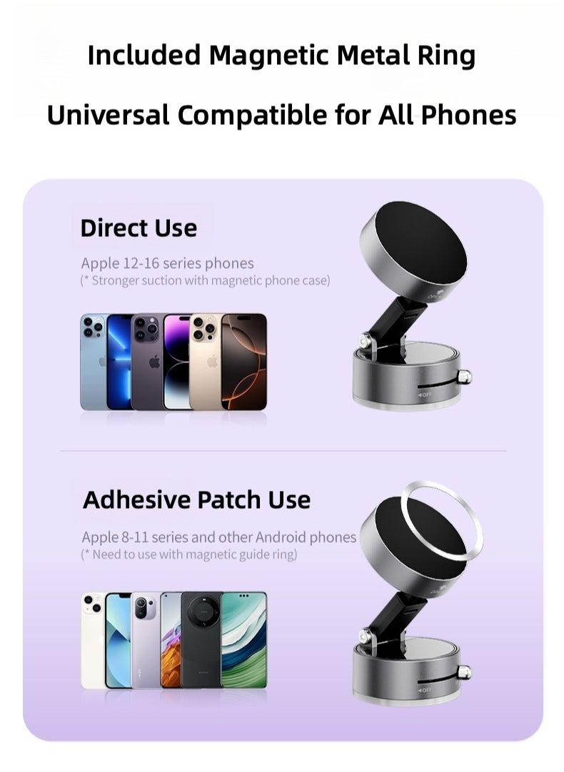 DC-ITECH - Magnetic Phone Holder 360° Rotatable, Foldable Car Phone Holder Mount for Dashboard, Vacuum Suction Base and Dustproof Ultra Strong Magnetic Phone Mount for Desk/Gym/Mirror/Smooth Surface, Grey - Image 1