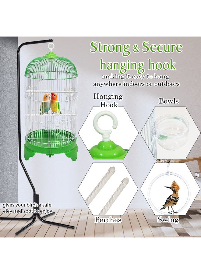 أن ان سي بيتس قفص طيور متين بطول 73 سم مع سقف على شكل قبة دائرية، تصميم محمول مع أرجوحة، وأوعية طعام، ومجثمات بلاستيكية، وسهل التجميع، وقاعدة قابلة للإزالة للتنظيف، مثالي للببغاوات (أخضر) - Image 5
