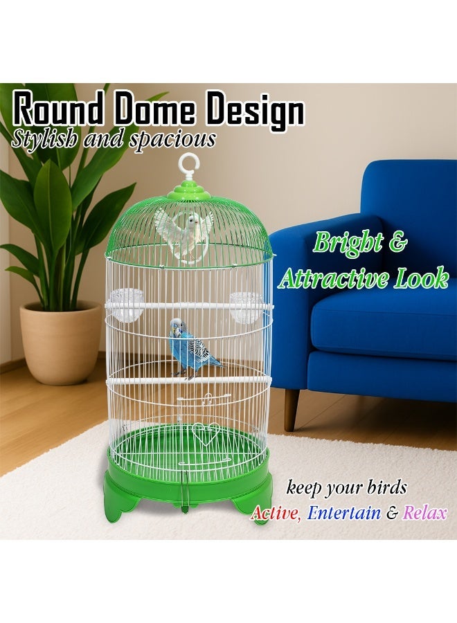 أن ان سي بيتس قفص طيور متين بطول 73 سم مع سقف على شكل قبة دائرية، تصميم محمول مع أرجوحة، وأوعية طعام، ومجثمات بلاستيكية، وسهل التجميع، وقاعدة قابلة للإزالة للتنظيف، مثالي للببغاوات (أخضر) - Image 1