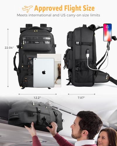 Ponhog Travel Backpack for Men, 50L Carry On Flight Approved Convertible Duffle Bag with Shoe Compartment, 17 inch Laptop Luggage with USB Charging Port for Weekender Hiking, Black - Image 4