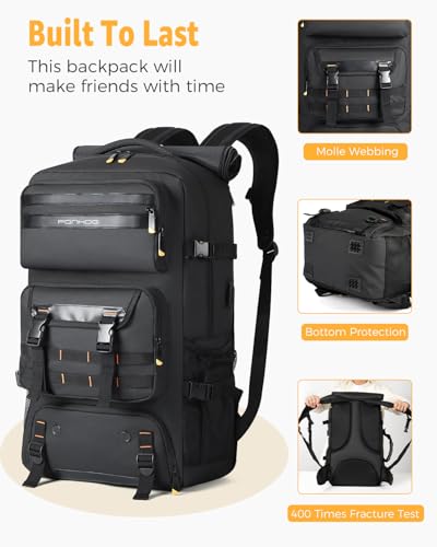 Ponhog Travel Backpack for Men, 50L Carry On Flight Approved Convertible Duffle Bag with Shoe Compartment, 17 inch Laptop Luggage with USB Charging Port for Weekender Hiking, Black - Image 5