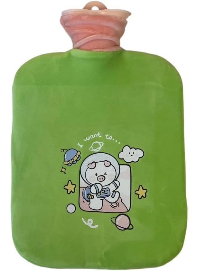 SAFENHAND Hot Water Bottle with Cute Animal Space Design Cover, 2000ml, Pain Relief and Comfort - Image 1
