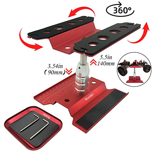 Nuofan RC Car Work Stand Aluminum Repair Workstation 360 Degree Rotation Lift Lower w/Screw Tray for 1/10 1/12 1/16 Scale Traxxas TRX4 Axial Arrma Redcat Losi RC Crawler Monster Truck Buggy (Red) - Image 2