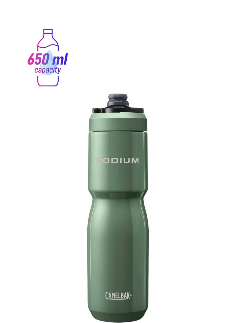 CAMELBAK زجاجة ماء دراجة كاملباك بوديوم ستيل المعزولة من الفولاذ المقاوم للصدأ – لركوب الدراجات، اللياقة البدنية والرياضة - تناسب معظم حوامل الدراجات، 22 أونصة - موس - Image 1