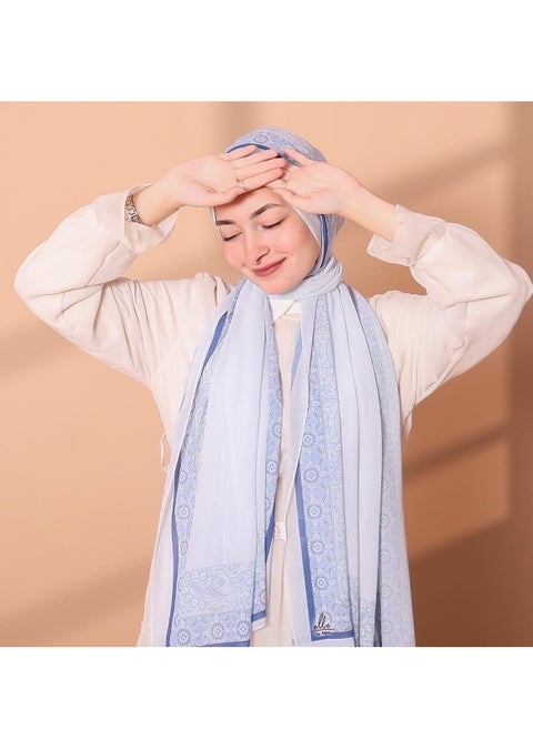 Chiffon Scarf, Light Blue Color, Digitally Printed, Size 200*75 cm