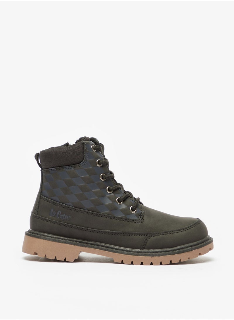 Lee Cooper - Boys' Checked High Cut Boots With Zip Closure And Lace Detail - Image 1