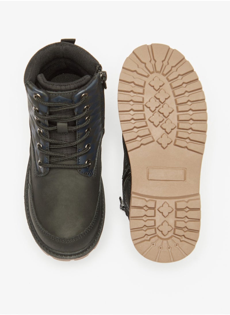 Lee Cooper - Boys' Checked High Cut Boots With Zip Closure And Lace Detail - Image 1