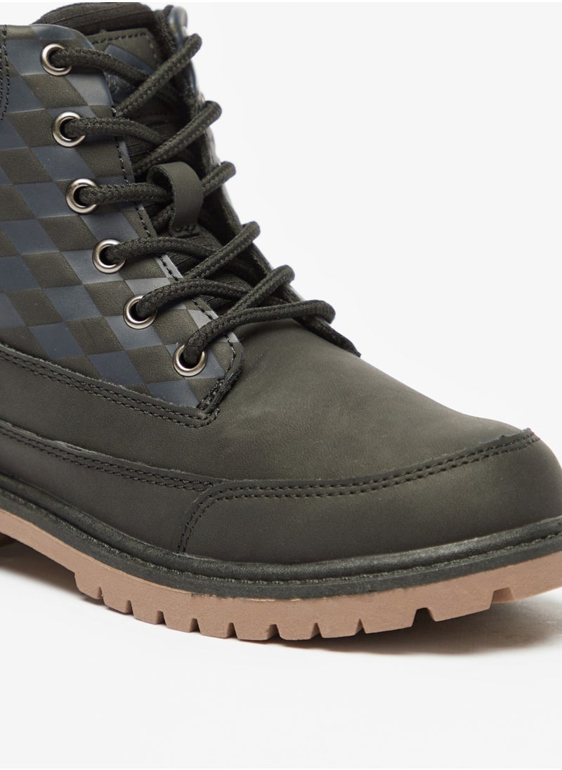 Lee Cooper - Boys' Checked High Cut Boots With Zip Closure And Lace Detail - Image 1