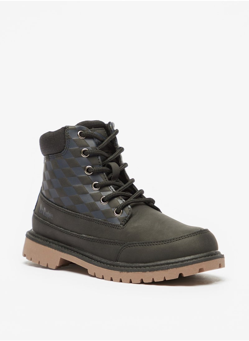 Lee Cooper - Boys' Checked High Cut Boots With Zip Closure And Lace Detail - Image 1