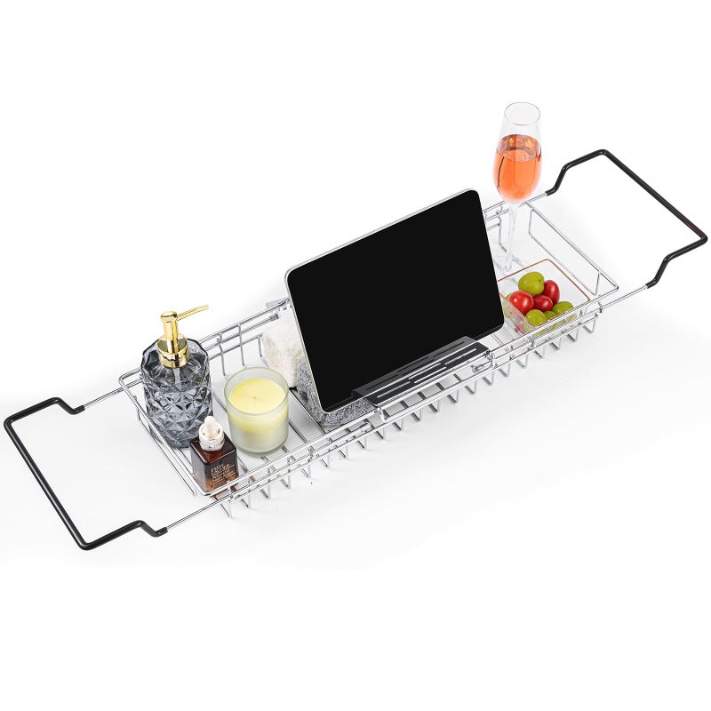 TAILI Bathtub Tray Table for Luxury Bath, Expandable Extra Wide Bthtub Caddy with Reading Holder, 304 Stainless Steel Over The Tub Bath Tray for Bathroom Accessories - Image 1