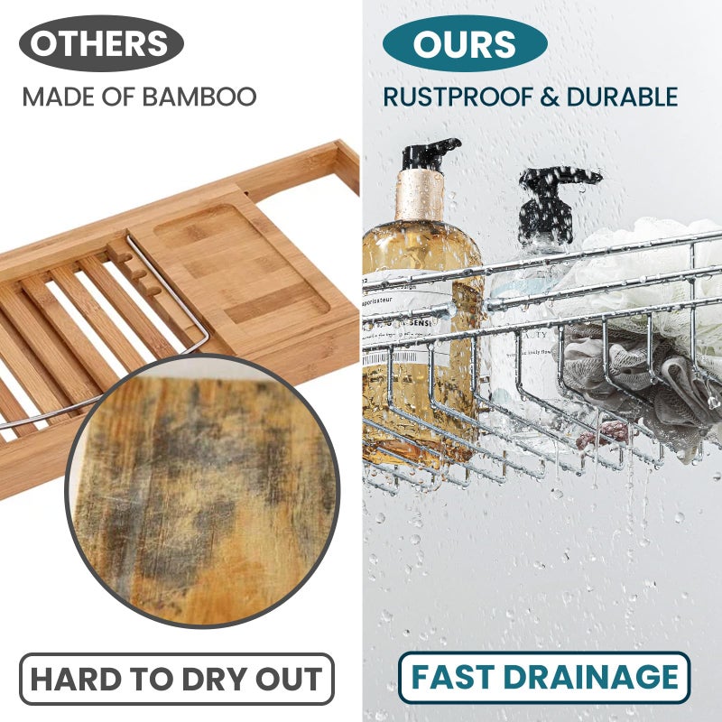 TAILI Bathtub Tray Table for Luxury Bath, Expandable Extra Wide Bthtub Caddy with Reading Holder, 304 Stainless Steel Over The Tub Bath Tray for Bathroom Accessories - Image 4