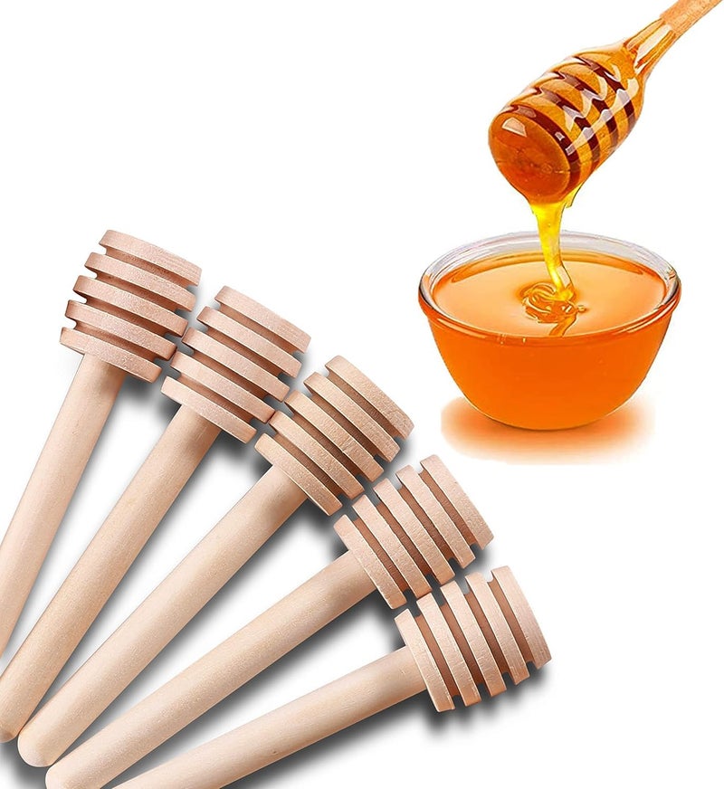 GETZET GETZET Wooden Honey Dipper 6 Pcs Mini Honey Spoon Kitchen Decoration Stirrer Stick for Jar Dispense Drizzle and Wedding Party - Image 1