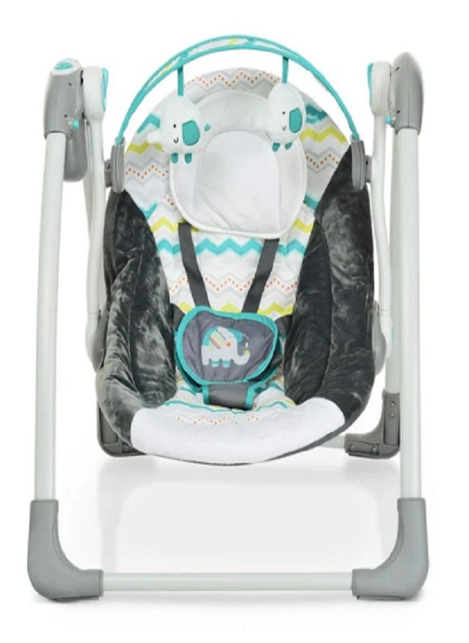 Mastela Baby Swing Automatic For Newborn To Toddler With Music, Breathable Fabric And 2 Plush Toys (Green X Gray)  - Image 2
