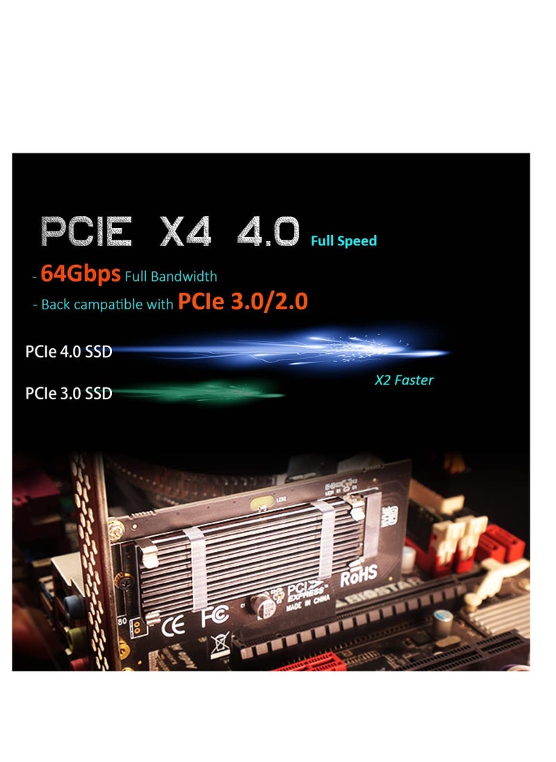 Generic - M.2 PCIe NVMe 4.0/3.0 Adapter with 0.12" Thick M.2 Heatsink for M.2 PCI SSD (NVMe and AHCI), PCIE 3.0X 4 Full Speed, Desktop Mount (PA09-HS) - Image 1