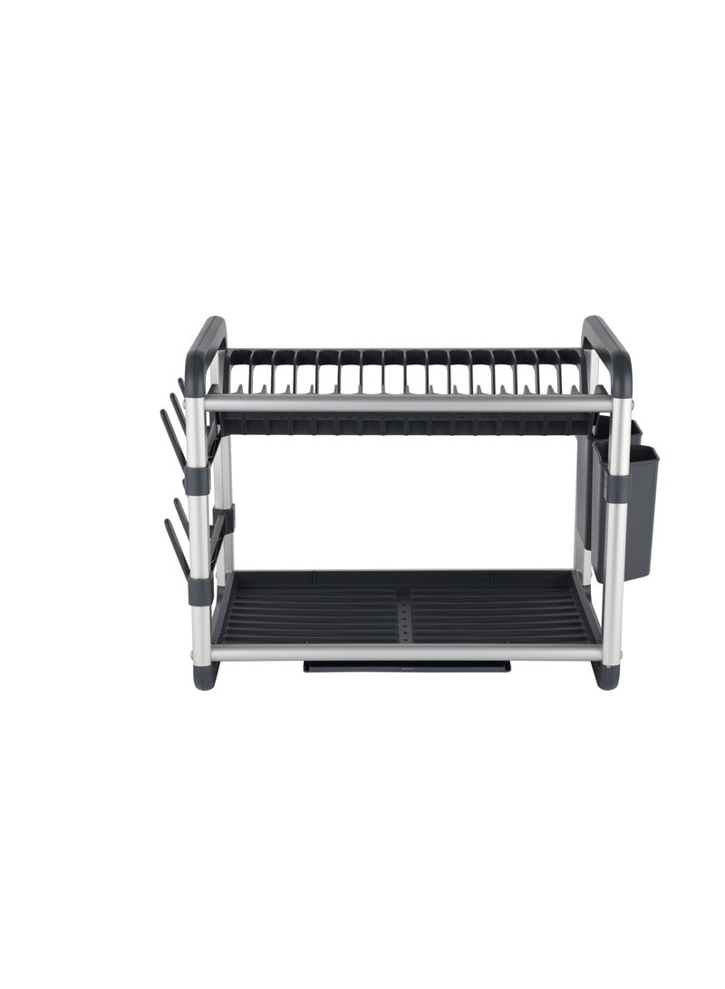 Royalford 2 layer Aluminum Dish Rack- RF12178/ Organizer for Kitchen to Keep 16 Plates, Bowls, Glasses, Cups, Cutlery/ Drying Stand with a Drain Tray - Image 1