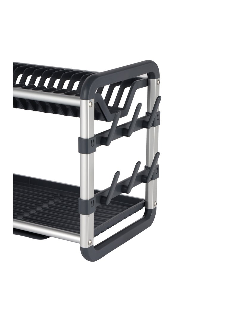 Royalford 2 layer Aluminum Dish Rack- RF12178/ Organizer for Kitchen to Keep 16 Plates, Bowls, Glasses, Cups, Cutlery/ Drying Stand with a Drain Tray - Image 3