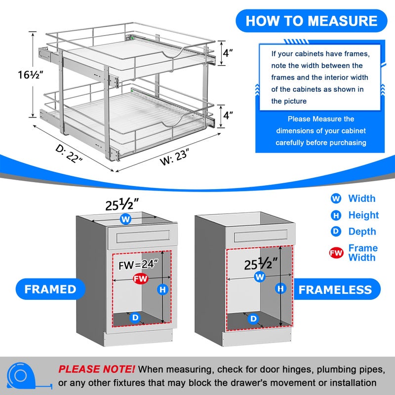 WelFurGeer 2-Tier Kitchen Cabinet Pullout Shelf and Drawer Organizer, Soft Close Pantry Pull Out Shelves, Heavy Duty Pull Out Cabinet Organizer with Shelf Liner for Kitchen Cabinets, Pantry Storage - Image 5