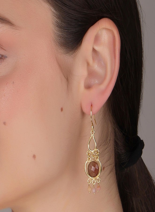 Dua Strawberry Quartz and Pink Opal Earrings - Handmade Gold-Plated Jewelry - Image 4